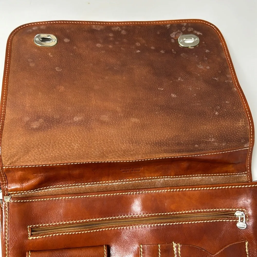 Manufactus Full Grain CalfSkin Italian Leather Slim Briefcase Brown Luxury